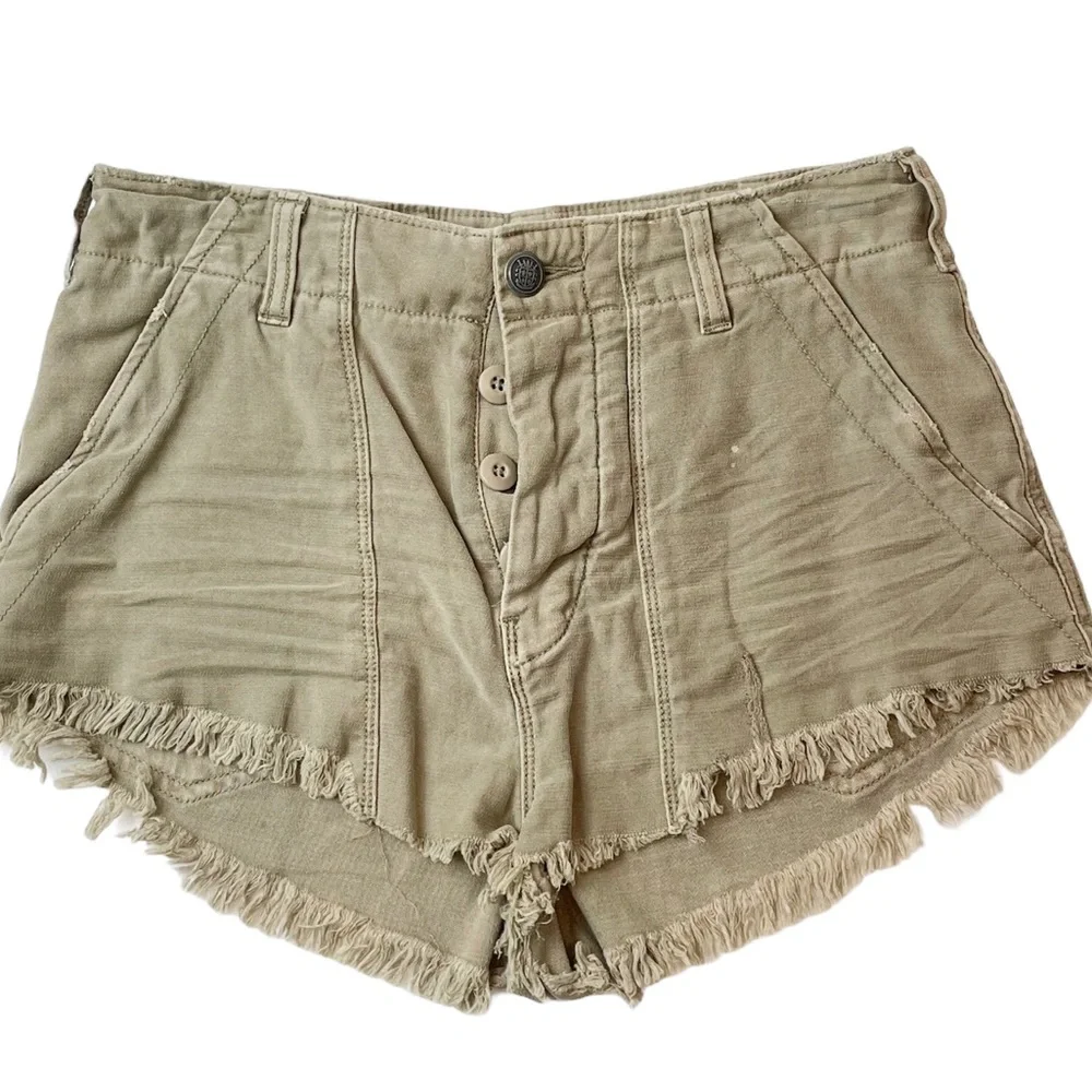 Free People High Rise Front Button Cut-Off Shorts with Unfinished Hem - Picture 5 of 10